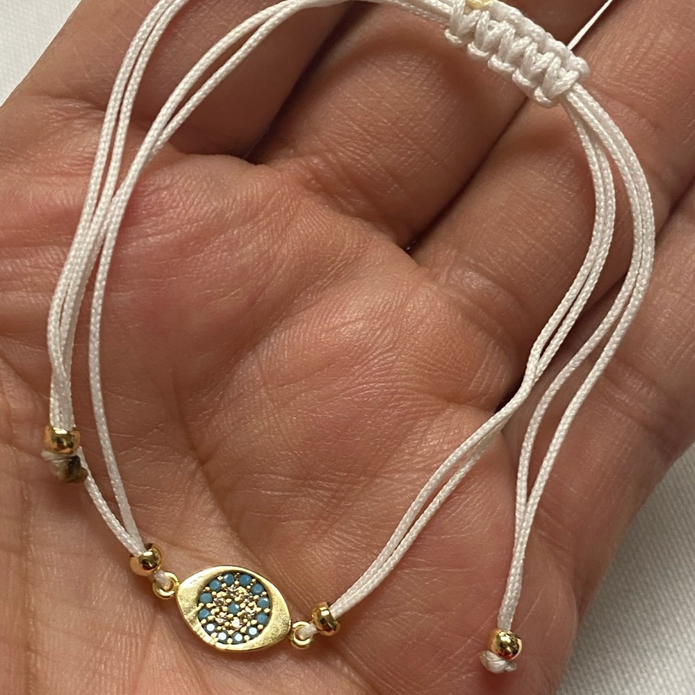 Gold Plated White Evil Eye  Macrame Bracelet
